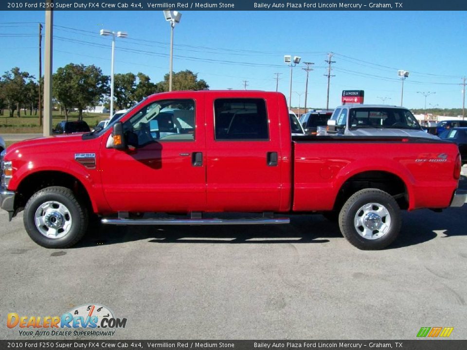2010 Ford F250 Super Duty FX4 Crew Cab 4x4 Vermillion Red / Medium Stone Photo #2