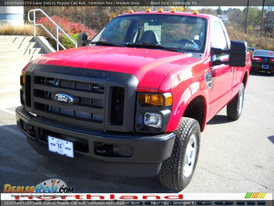 2010 Ford F250 Super Duty XL Regular Cab 4x4 Vermillion Red / Medium Stone Photo #2