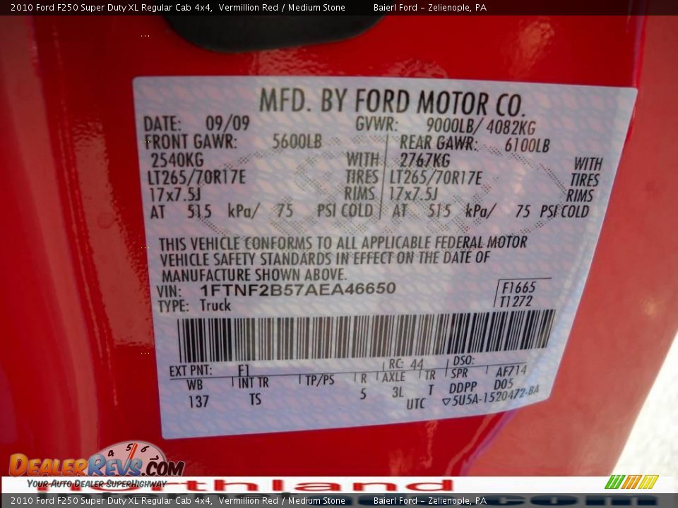 2010 Ford F250 Super Duty XL Regular Cab 4x4 Vermillion Red / Medium Stone Photo #13