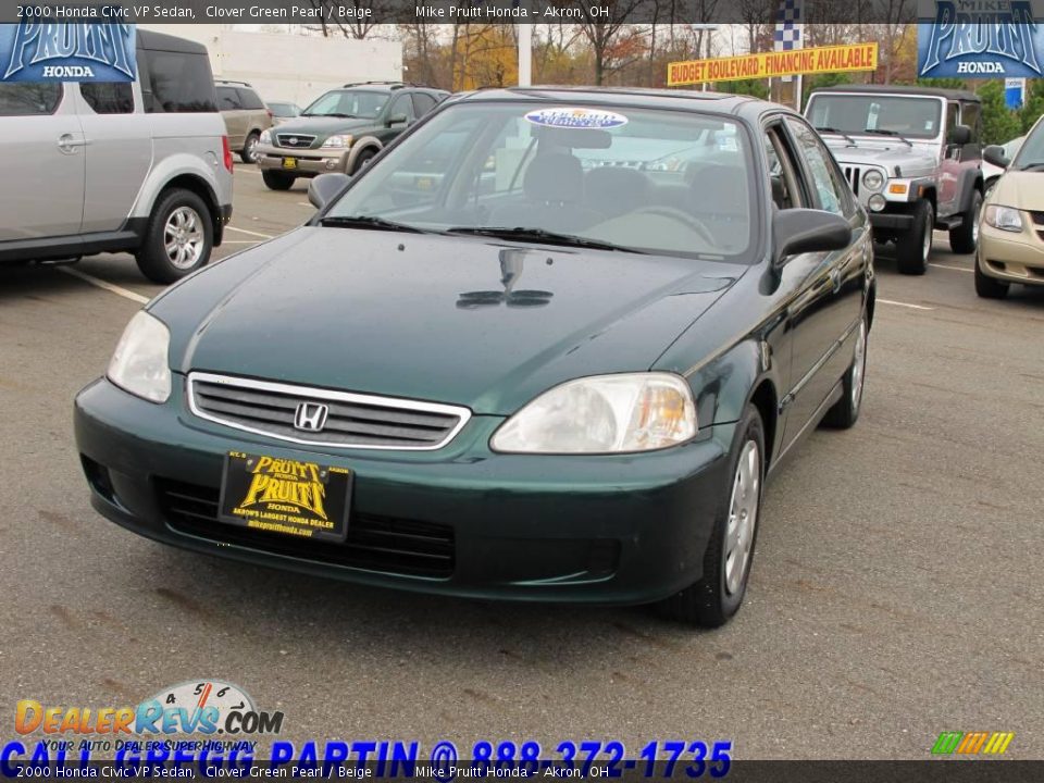 2000 Honda Civic VP Sedan Clover Green Pearl / Beige Photo #3