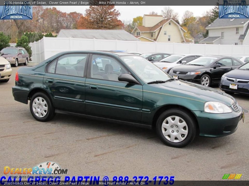 2000 Honda Civic VP Sedan Clover Green Pearl / Beige Photo #6