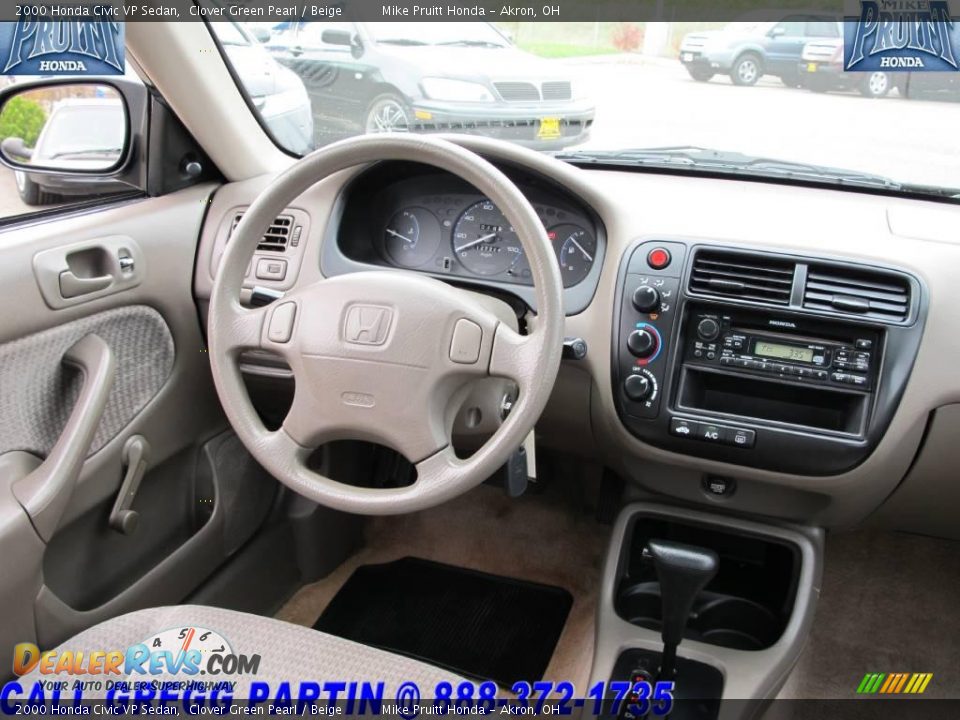 2000 Honda Civic VP Sedan Clover Green Pearl / Beige Photo #16
