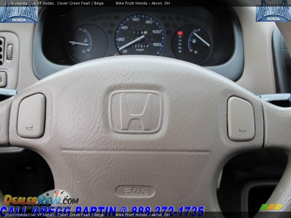 2000 Honda Civic VP Sedan Clover Green Pearl / Beige Photo #19