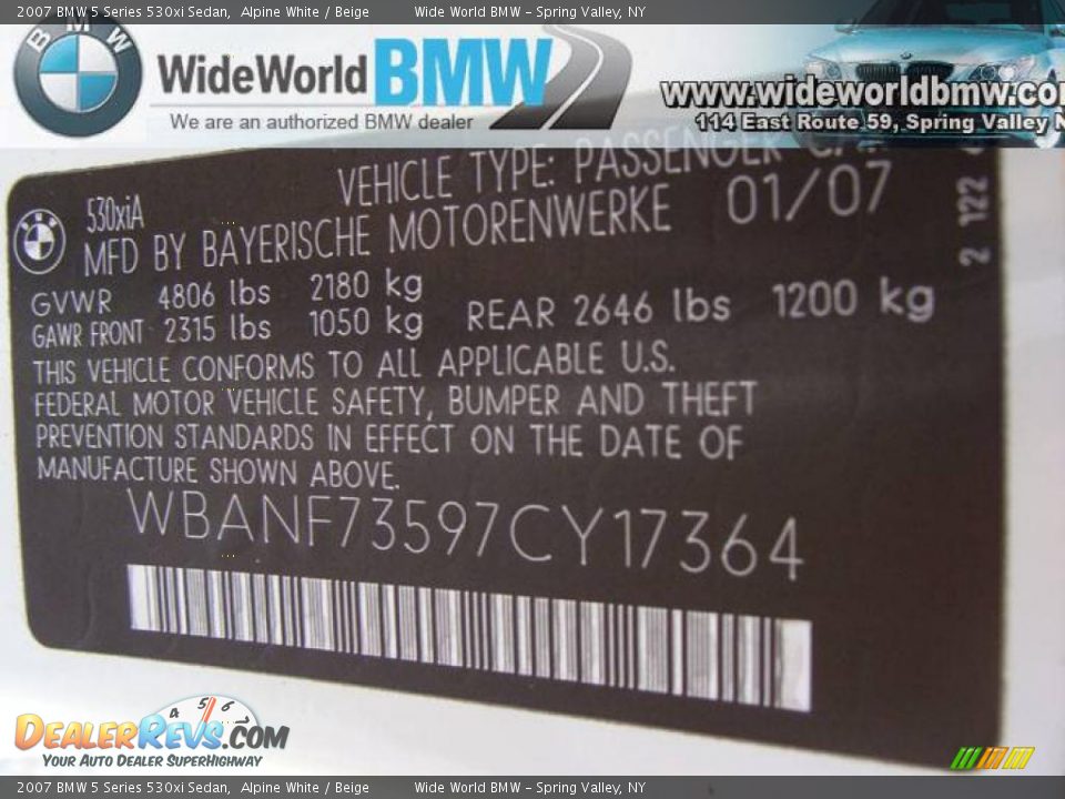 2007 BMW 5 Series 530xi Sedan Alpine White / Beige Photo #15