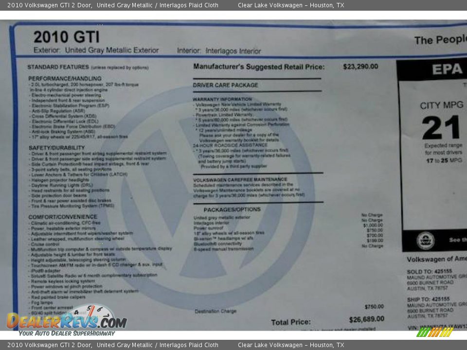 2010 Volkswagen GTI 2 Door United Gray Metallic / Interlagos Plaid Cloth Photo #16