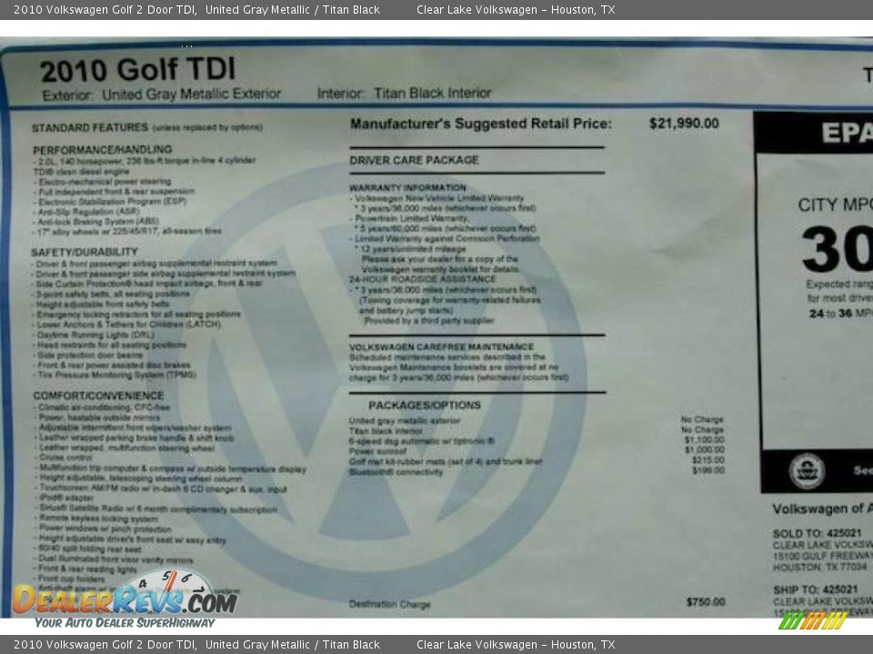 2010 Volkswagen Golf 2 Door TDI United Gray Metallic / Titan Black Photo #18
