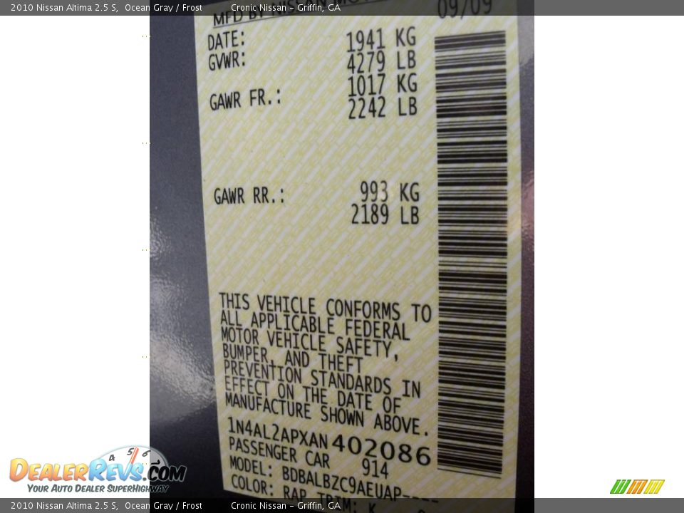 2010 Nissan Altima 2.5 S Ocean Gray / Frost Photo #18