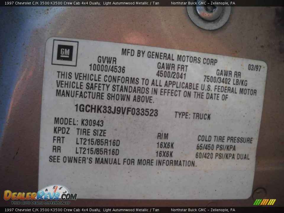 1997 Chevrolet C/K 3500 K3500 Crew Cab 4x4 Dually Light Autumnwood Metallic / Tan Photo #9