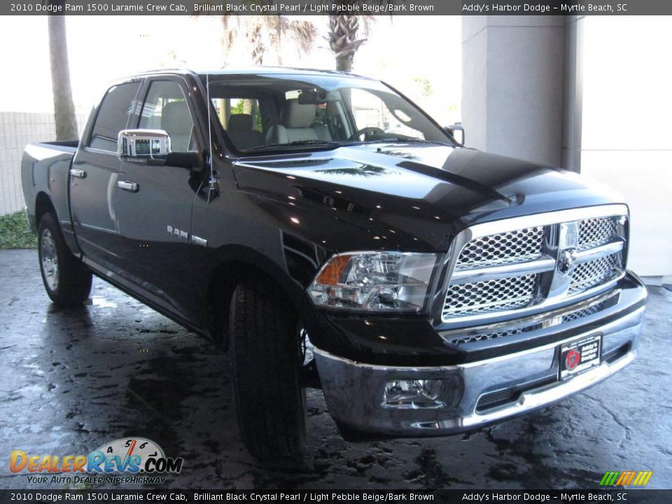 2010 Dodge Ram 1500 Laramie Crew Cab Brilliant Black Crystal Pearl / Light Pebble Beige/Bark Brown Photo #3