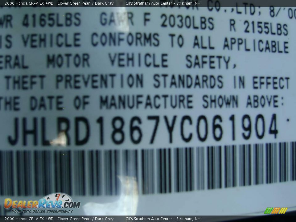 2000 Honda CR-V EX 4WD Clover Green Pearl / Dark Gray Photo #15