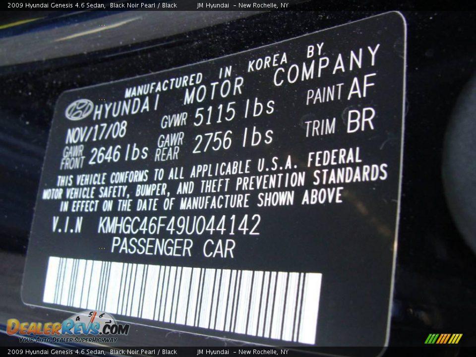 2009 Hyundai Genesis 4.6 Sedan Black Noir Pearl / Black Photo #29