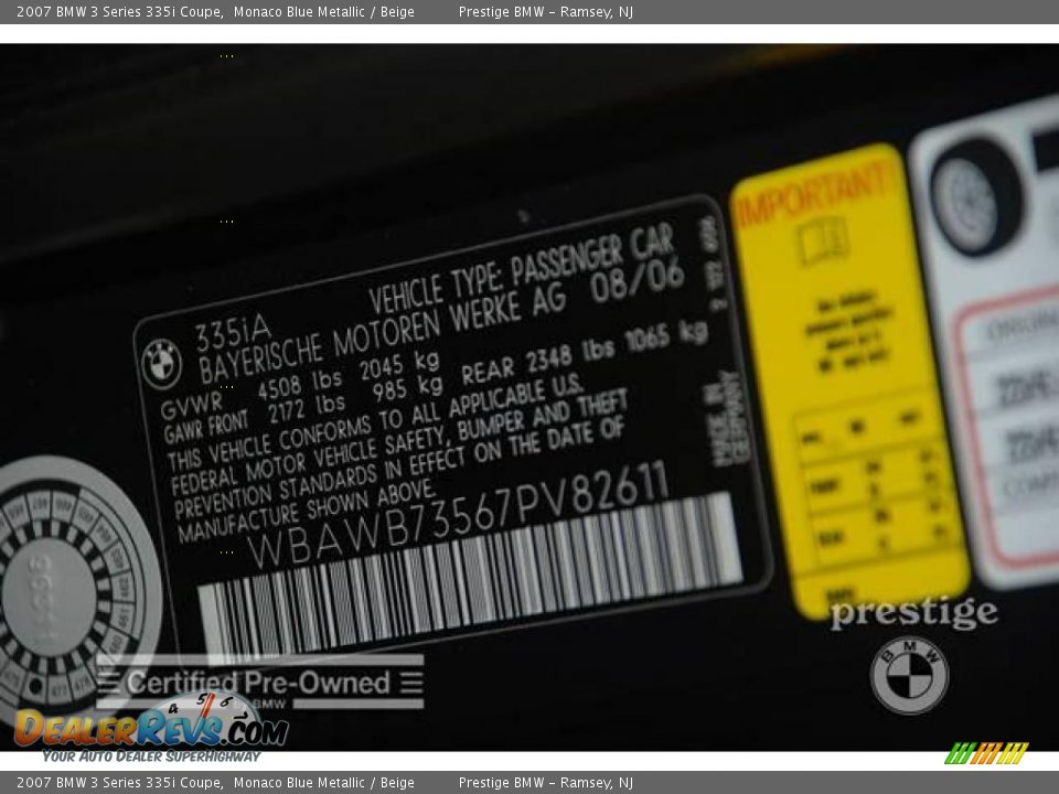 2007 BMW 3 Series 335i Coupe Monaco Blue Metallic / Beige Photo #7