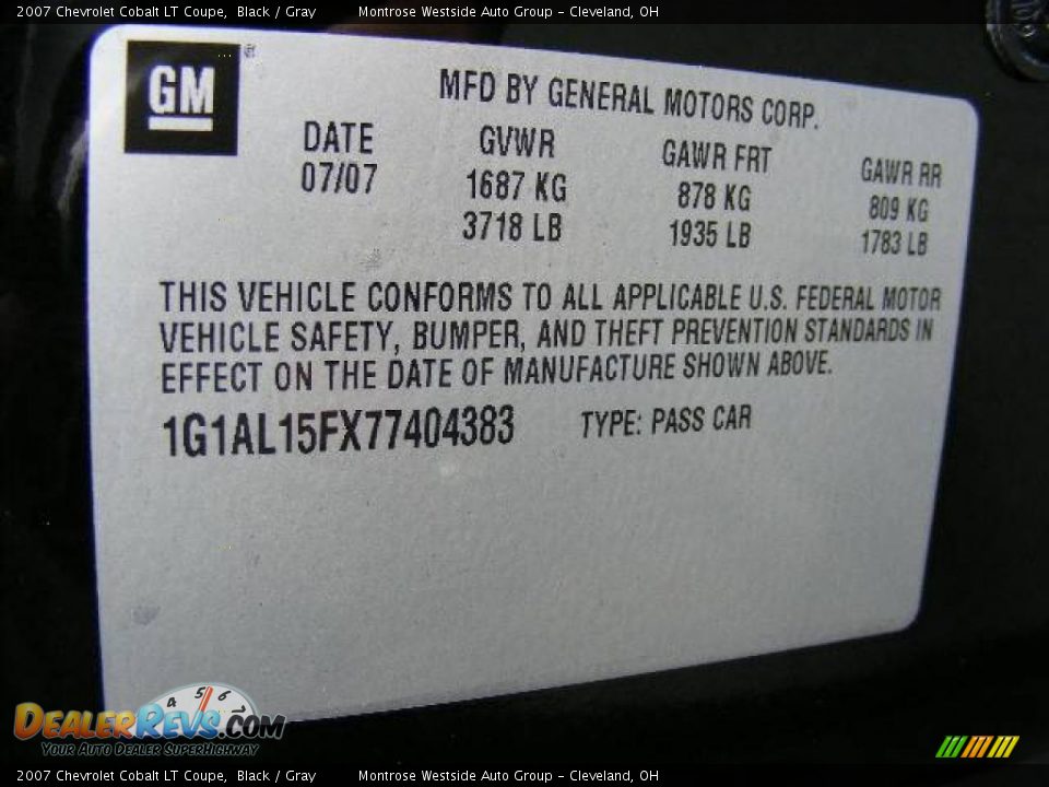 2007 Chevrolet Cobalt LT Coupe Black / Gray Photo #30