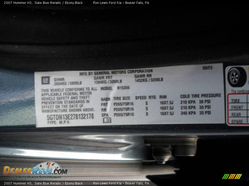 2007 Hummer H3 Slate Blue Metallic / Ebony Black Photo #9