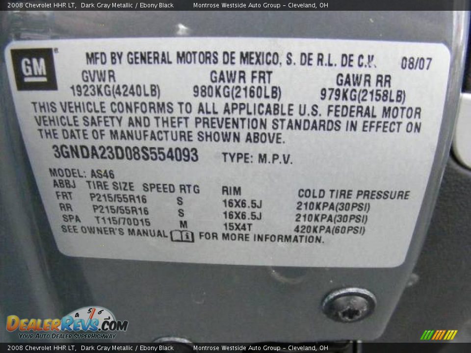 2008 Chevrolet HHR LT Dark Gray Metallic / Ebony Black Photo #29