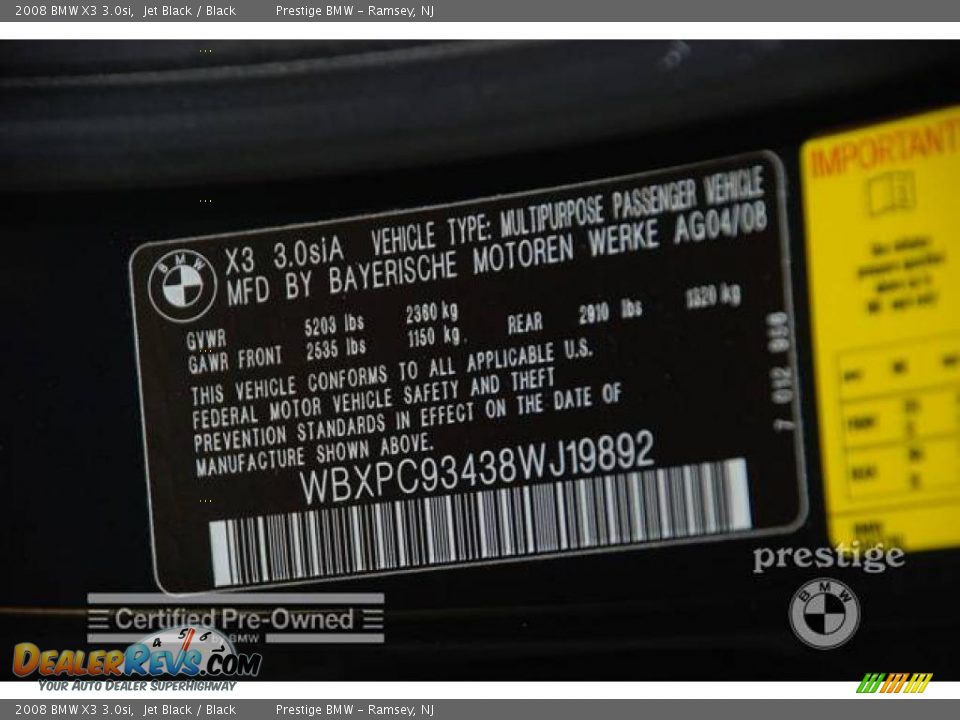 2008 BMW X3 3.0si Jet Black / Black Photo #9