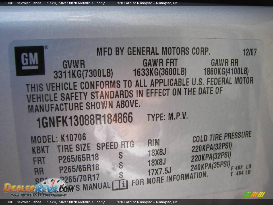 2008 Chevrolet Tahoe LTZ 4x4 Silver Birch Metallic / Ebony Photo #28