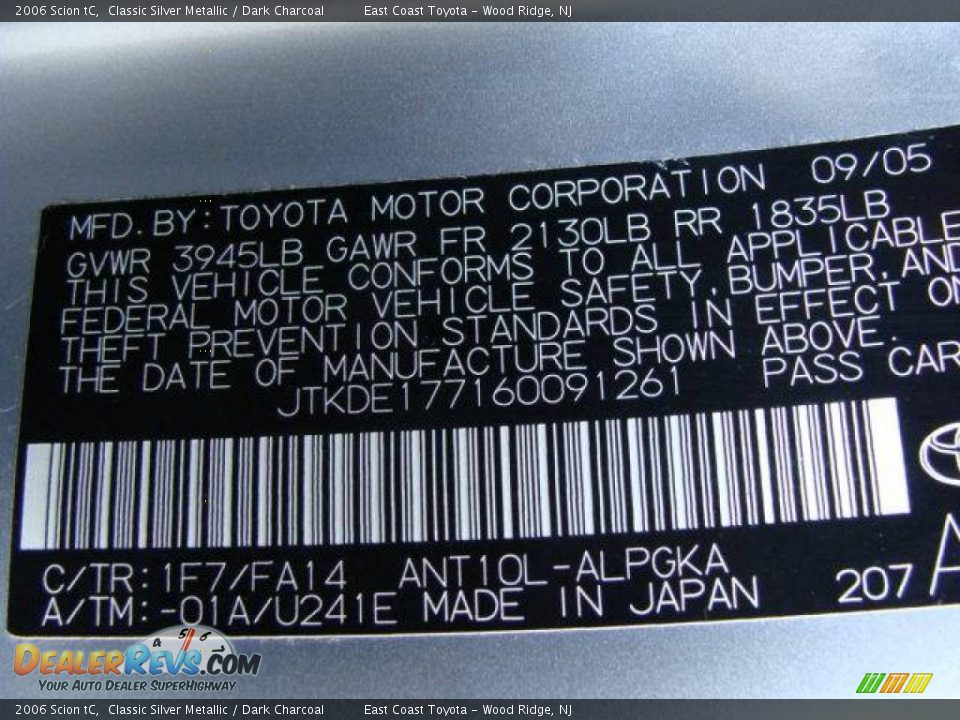 2006 Scion tC Classic Silver Metallic / Dark Charcoal Photo #15