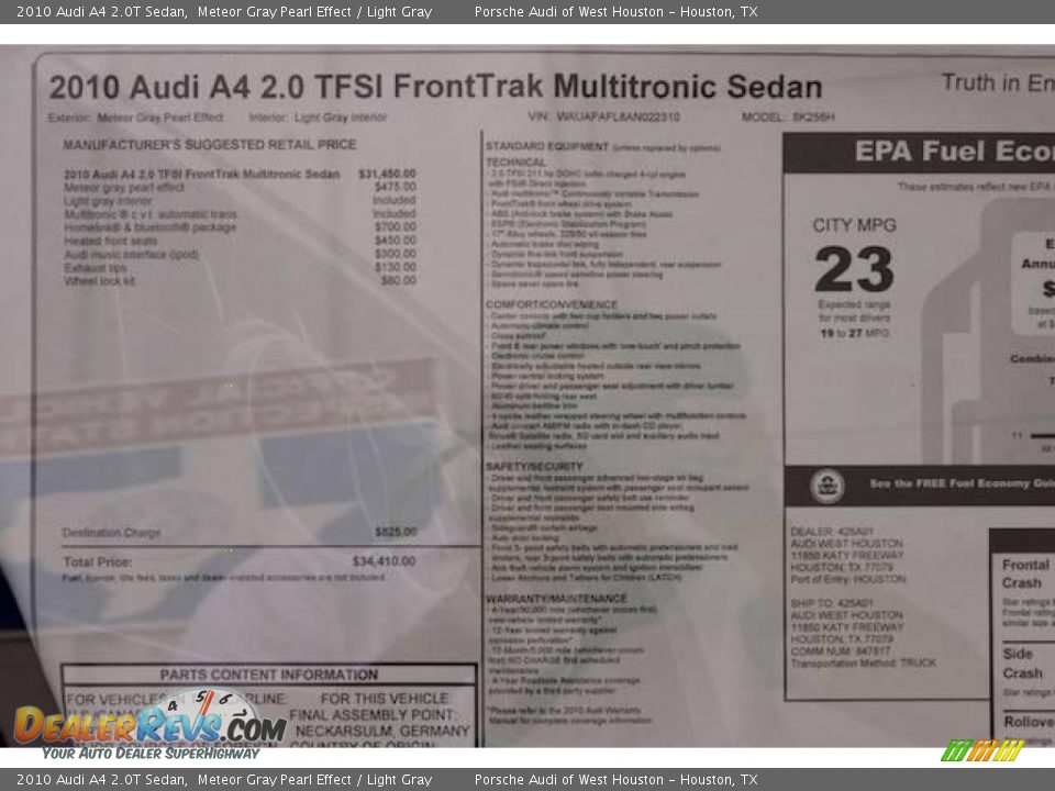 2010 Audi A4 2.0T Sedan Meteor Gray Pearl Effect / Light Gray Photo #19