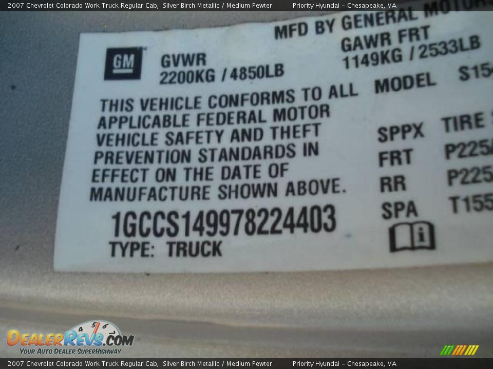 2007 Chevrolet Colorado Work Truck Regular Cab Silver Birch Metallic / Medium Pewter Photo #16