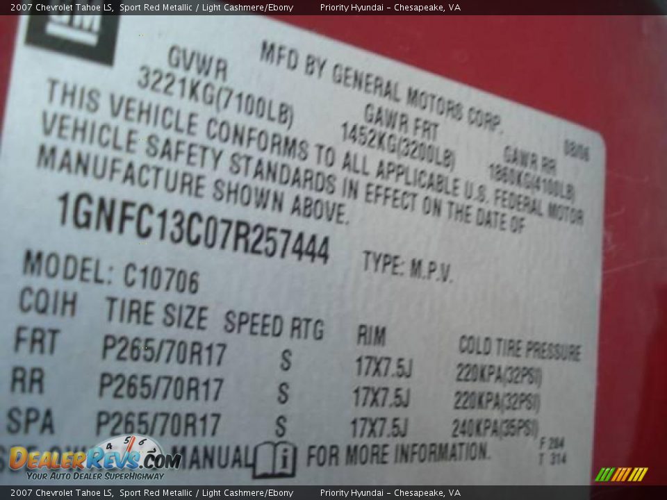 2007 Chevrolet Tahoe LS Sport Red Metallic / Light Cashmere/Ebony Photo #24