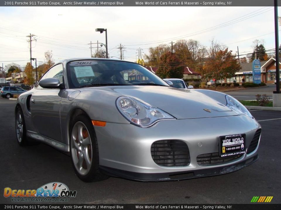 2001 Porsche 911 Turbo Coupe Arctic Silver Metallic / Metropol Blue Photo #3