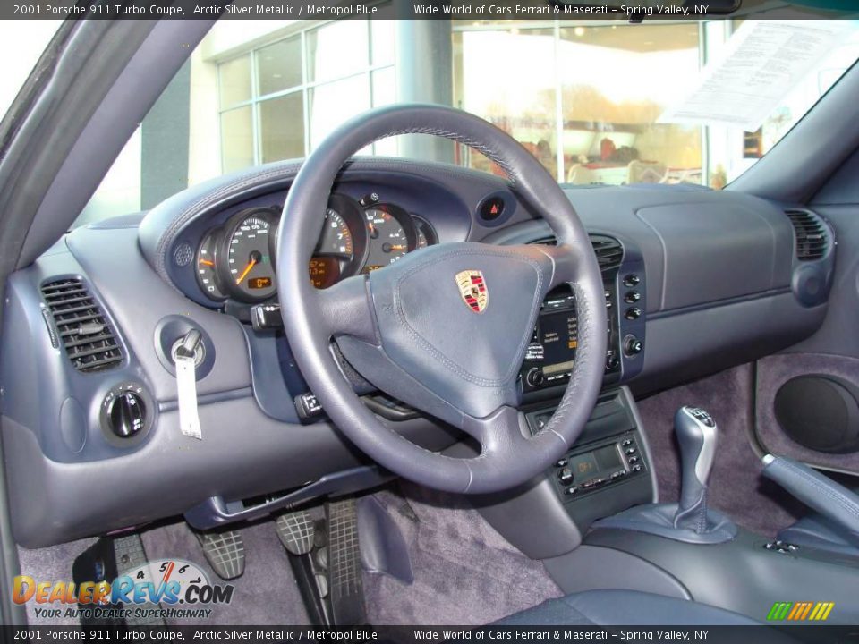 2001 Porsche 911 Turbo Coupe Arctic Silver Metallic / Metropol Blue Photo #15
