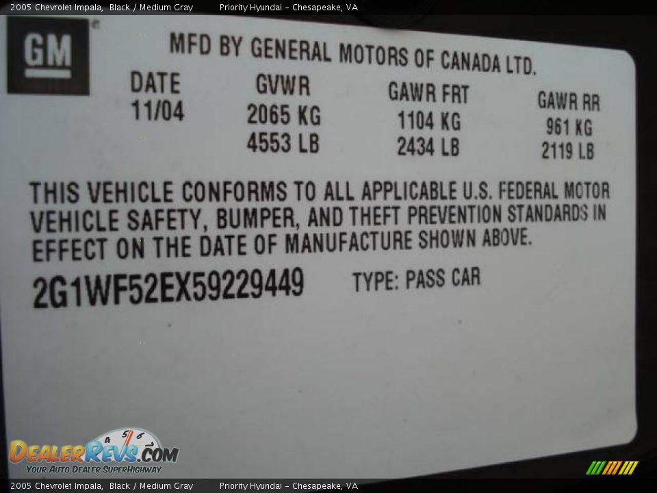 2005 Chevrolet Impala Black / Medium Gray Photo #19