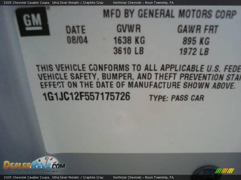 2005 Chevrolet Cavalier Coupe Ultra Silver Metallic / Graphite Gray Photo #14