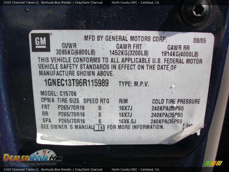 2006 Chevrolet Tahoe LS Bermuda Blue Metallic / Gray/Dark Charcoal Photo #10