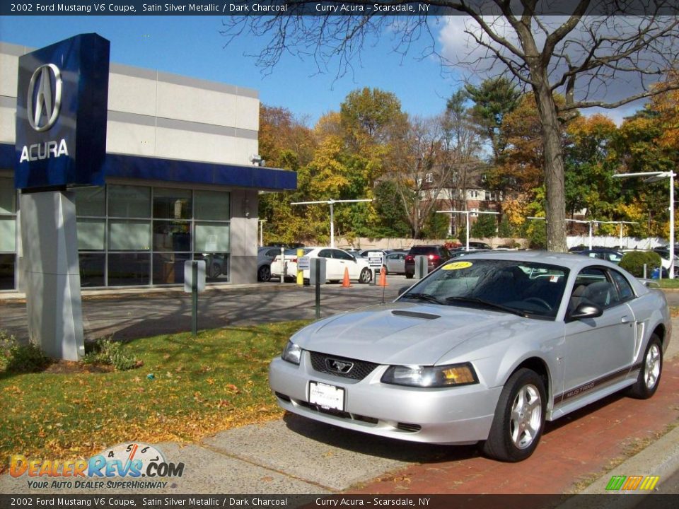 2002 Ford Mustang V6 Coupe Satin Silver Metallic / Dark Charcoal Photo #1