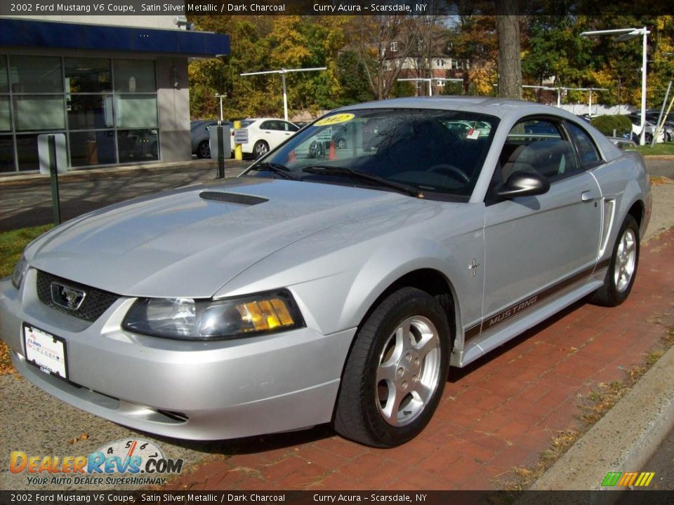 2002 Ford Mustang V6 Coupe Satin Silver Metallic / Dark Charcoal Photo #2