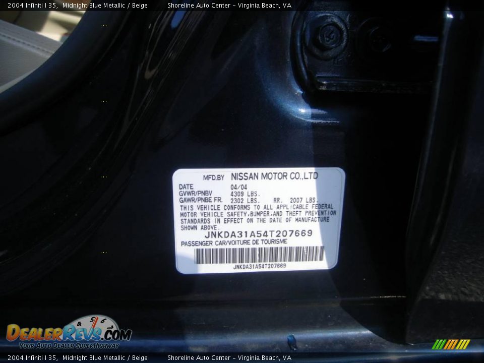 2004 Infiniti I 35 Midnight Blue Metallic / Beige Photo #22