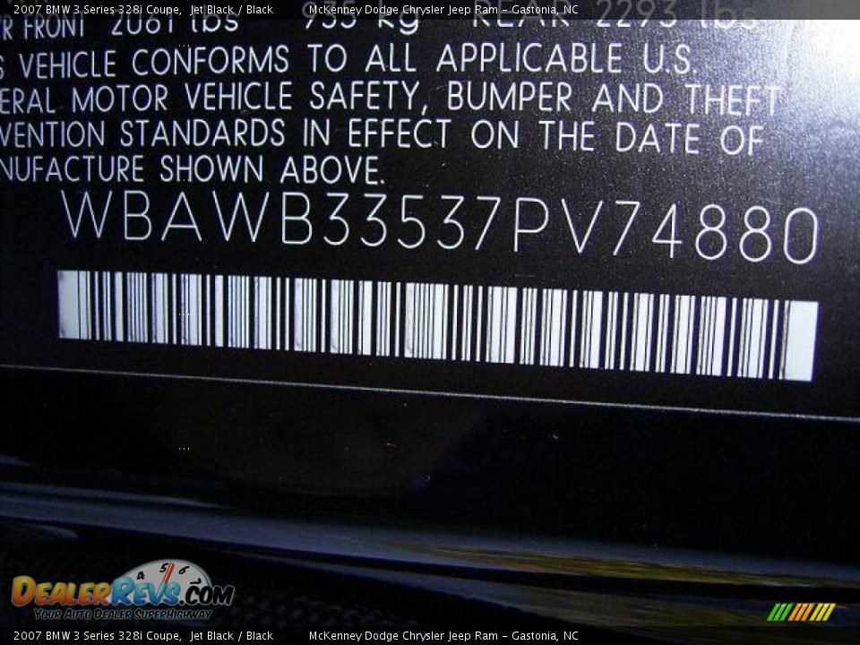 2007 BMW 3 Series 328i Coupe Jet Black / Black Photo #10