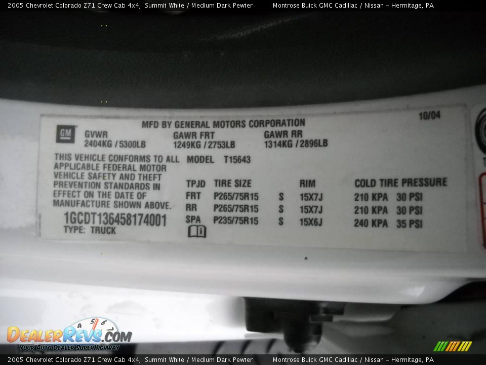 2005 Chevrolet Colorado Z71 Crew Cab 4x4 Summit White / Medium Dark Pewter Photo #11