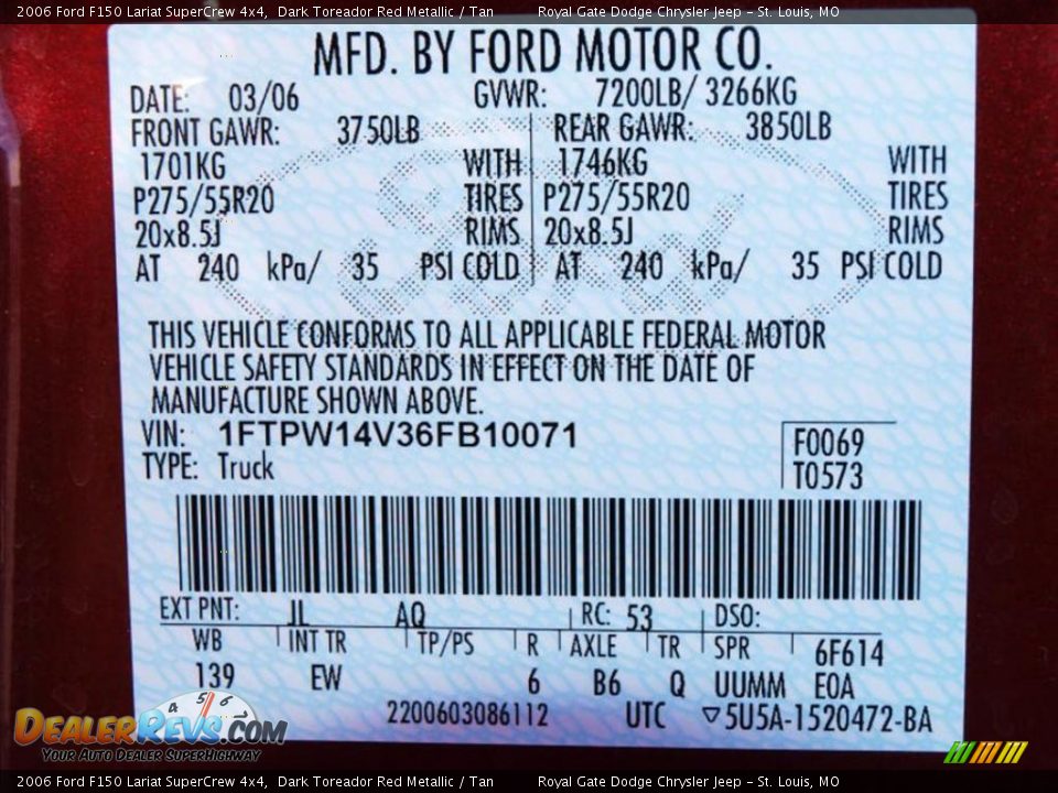 2006 Ford F150 Lariat SuperCrew 4x4 Dark Toreador Red Metallic / Tan Photo #17