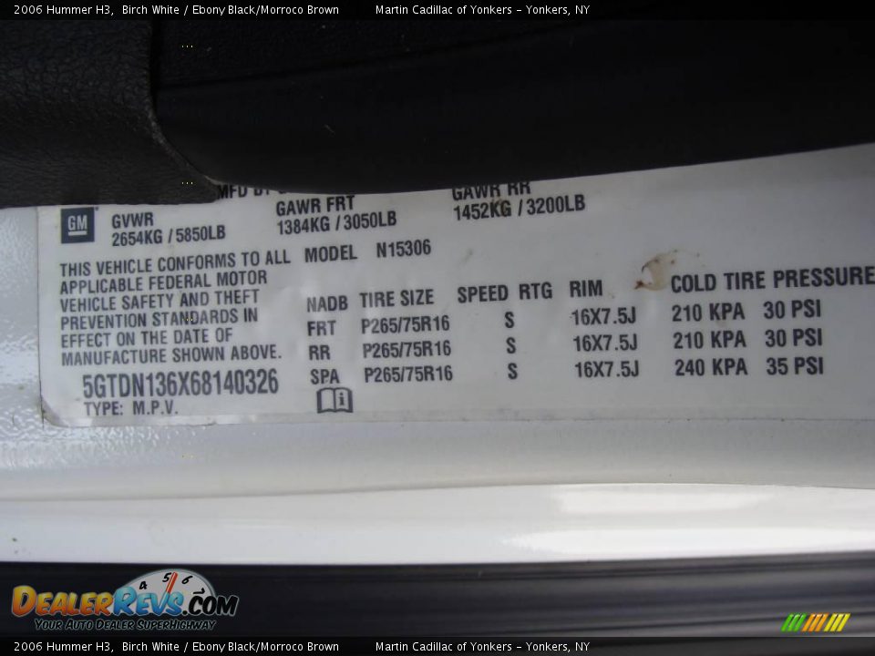 2006 Hummer H3 Birch White / Ebony Black/Morroco Brown Photo #27