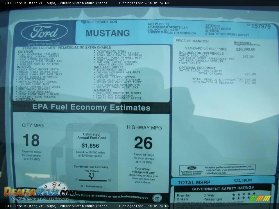 2010 Ford Mustang V6 Coupe Brilliant Silver Metallic / Stone Photo #11