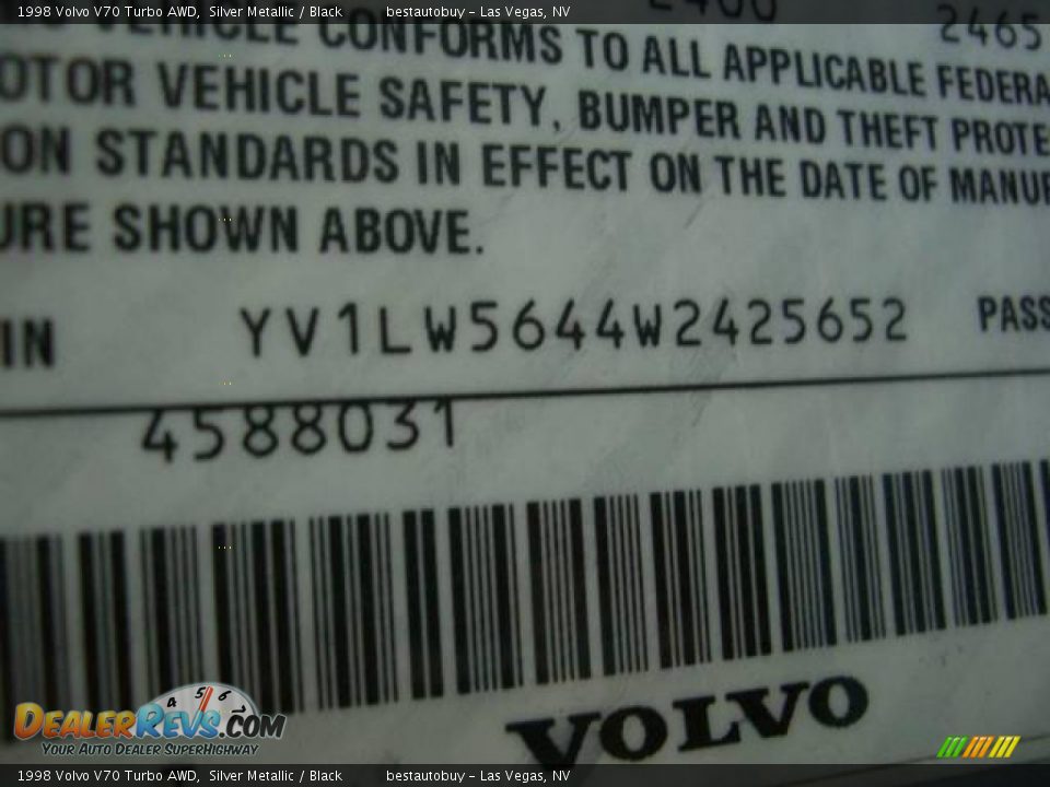 1998 Volvo V70 Turbo AWD Silver Metallic / Black Photo #27