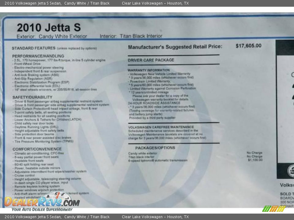 2010 Volkswagen Jetta S Sedan Candy White / Titan Black Photo #12
