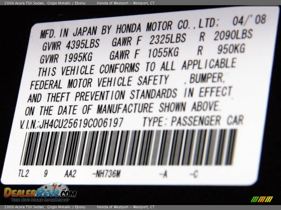 2009 Acura TSX Sedan Grigio Metallic / Ebony Photo #23