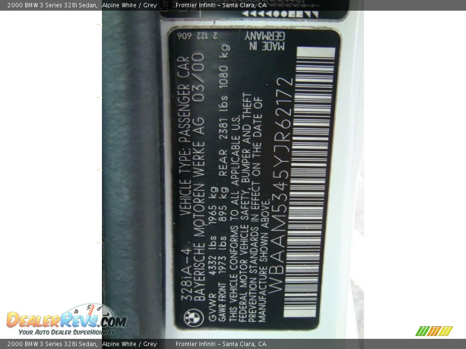 2000 BMW 3 Series 328i Sedan Alpine White / Grey Photo #28