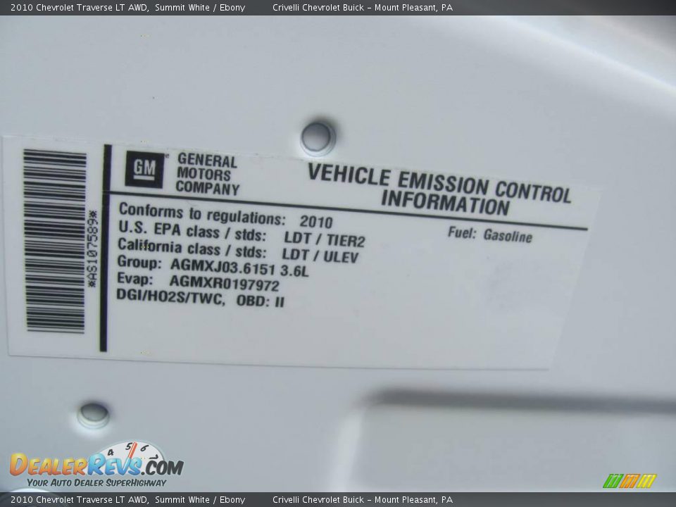 2010 Chevrolet Traverse LT AWD Summit White / Ebony Photo #31