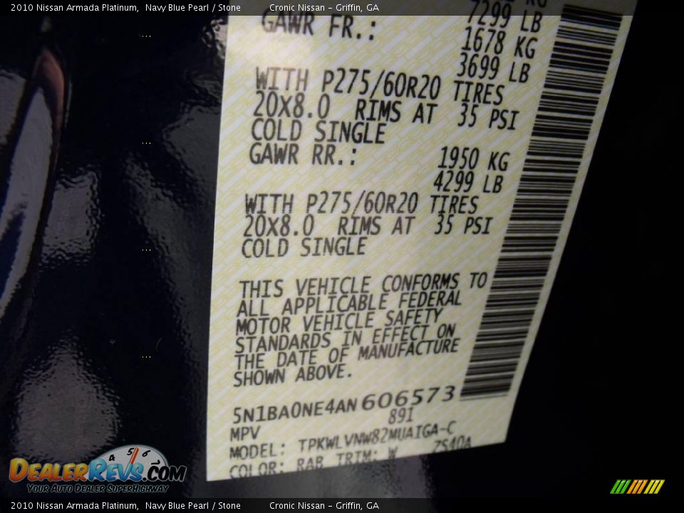 2010 Nissan Armada Platinum Navy Blue Pearl / Stone Photo #24