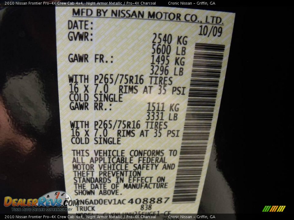 2010 Nissan Frontier Pro-4X Crew Cab 4x4 Night Armor Metallic / Pro-4X Charcoal Photo #17