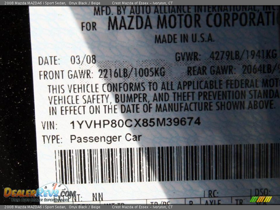 2008 Mazda MAZDA6 i Sport Sedan Onyx Black / Beige Photo #18