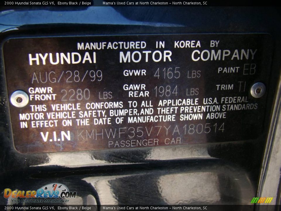 2000 Hyundai Sonata GLS V6 Ebony Black / Beige Photo #20
