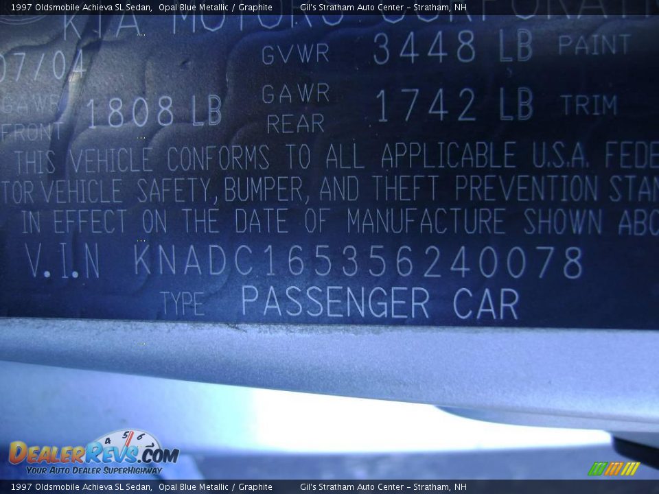 1997 Oldsmobile Achieva SL Sedan Opal Blue Metallic / Graphite Photo #15