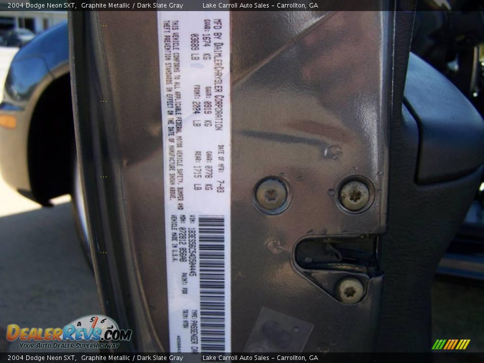 2004 Dodge Neon SXT Graphite Metallic / Dark Slate Gray Photo #35