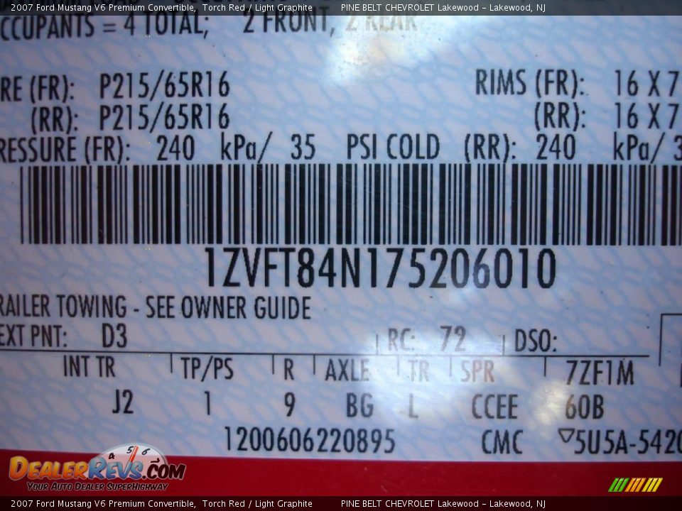 2007 Ford Mustang V6 Premium Convertible Torch Red / Light Graphite Photo #19